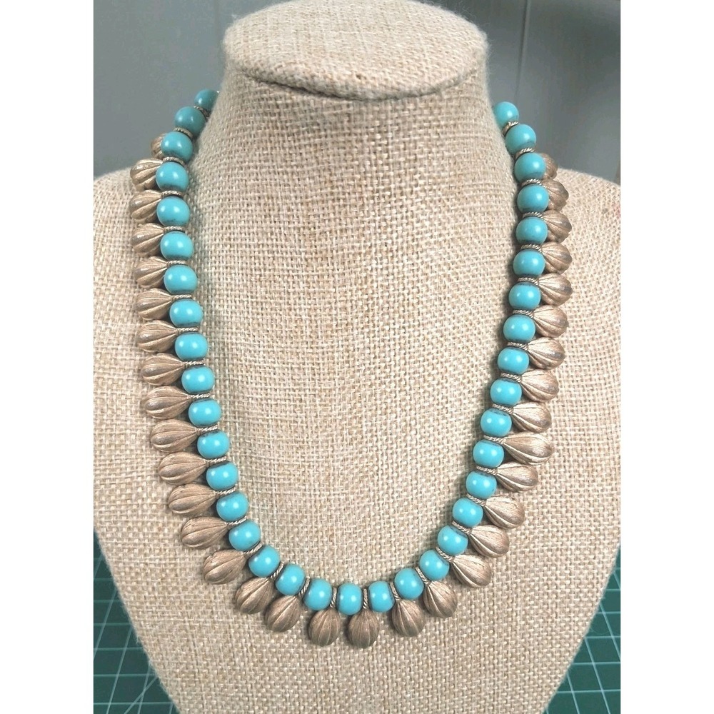 Crown Trifari Egyptian Revival Necklace Vintage MCM Faux Turquoise Gold Choker